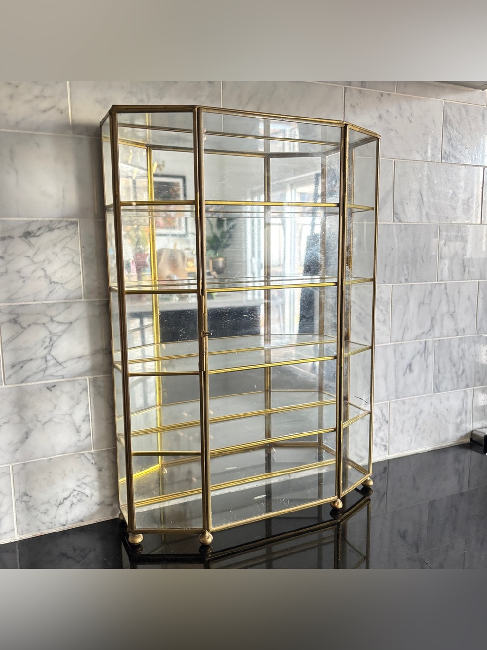 Vintage 16” Brass and Glass Mirrored Curio Cabinet - Table Top or Wall Hanging